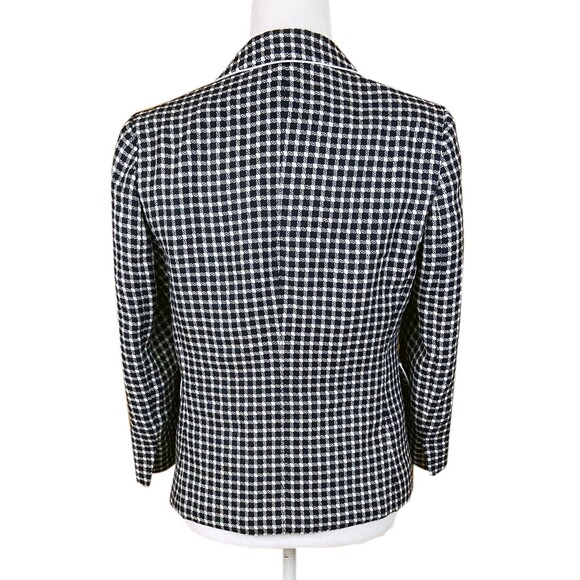 Max Mara 2-Button Blazer Size 6 (READ) Navy White Check Wool Blend Unlined Italy - Picture 3 of 8